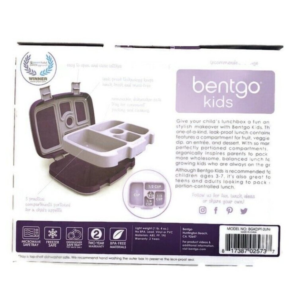 Bentgo Kids Lunch Box Bento-Styled Durable & Leak Proof Unicorn Purple Ages 3-7 - Picture 5 of 6